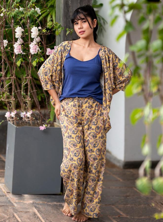 أدريا طقم بيجامة أدارايا كيمونو مع كاميسول وبنطلون - Image 1