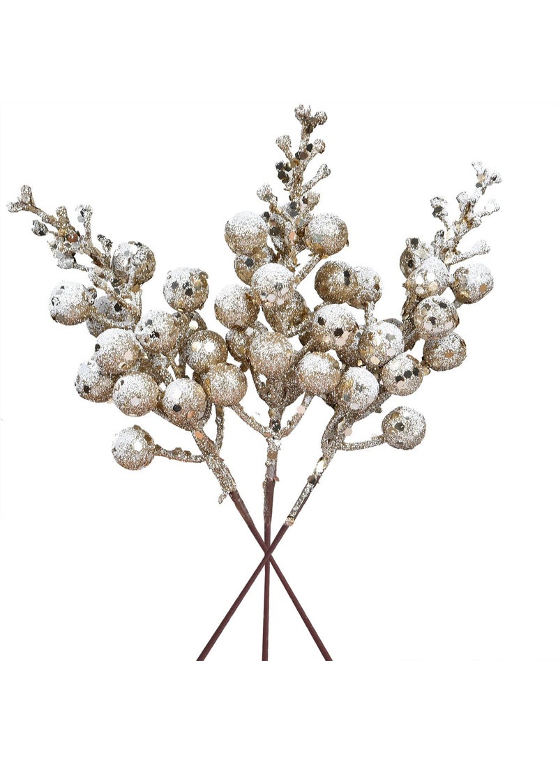 Fomlily Fomlily 16 Pack Christmas Glitter Berries Stems  8"" Artificial Christmas Picks Snowy Berry Stems for Christmas Tree Ornaments  DIY Xmas Wreath  Crafts  Holiday and Home Decor (Champagne)  - Image 1