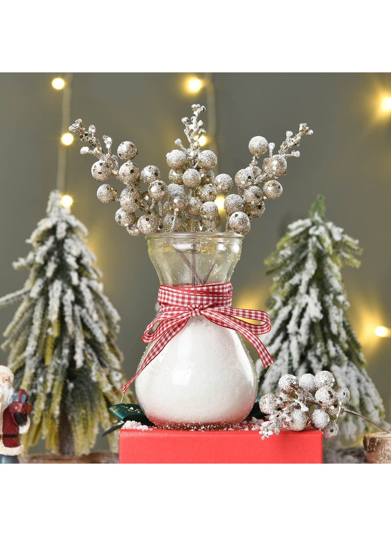 Fomlily Fomlily 16 Pack Christmas Glitter Berries Stems  8"" Artificial Christmas Picks Snowy Berry Stems for Christmas Tree Ornaments  DIY Xmas Wreath  Crafts  Holiday and Home Decor (Champagne)  - Image 2