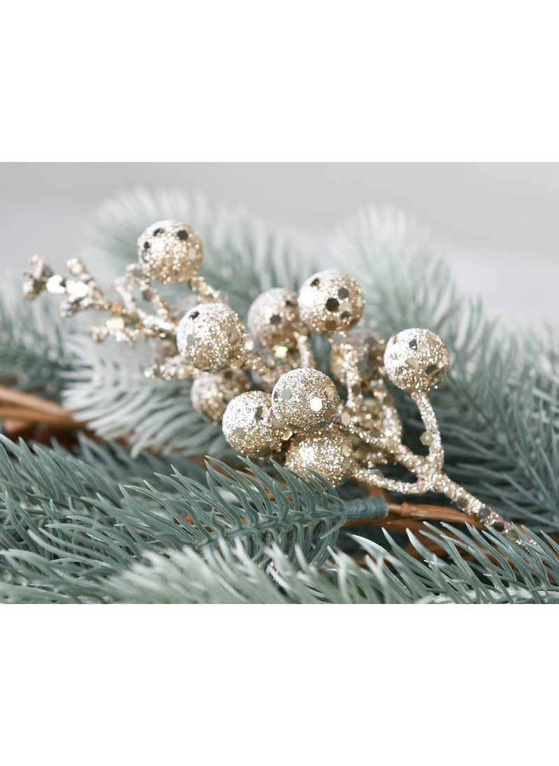 Fomlily Fomlily 16 Pack Christmas Glitter Berries Stems  8"" Artificial Christmas Picks Snowy Berry Stems for Christmas Tree Ornaments  DIY Xmas Wreath  Crafts  Holiday and Home Decor (Champagne)  - Image 4