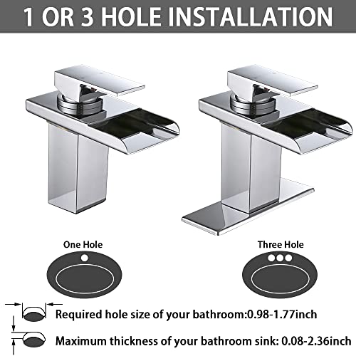 AVSIILE LED Bathroom Sink Faucet, Brushed Nickel Waterfall Single Hole Handle Vanity Faucets for Sinks 1 Hole with Metal Pop Up Drain and 2 Water Supply Lines, Stainless Steel Spout - Image 4