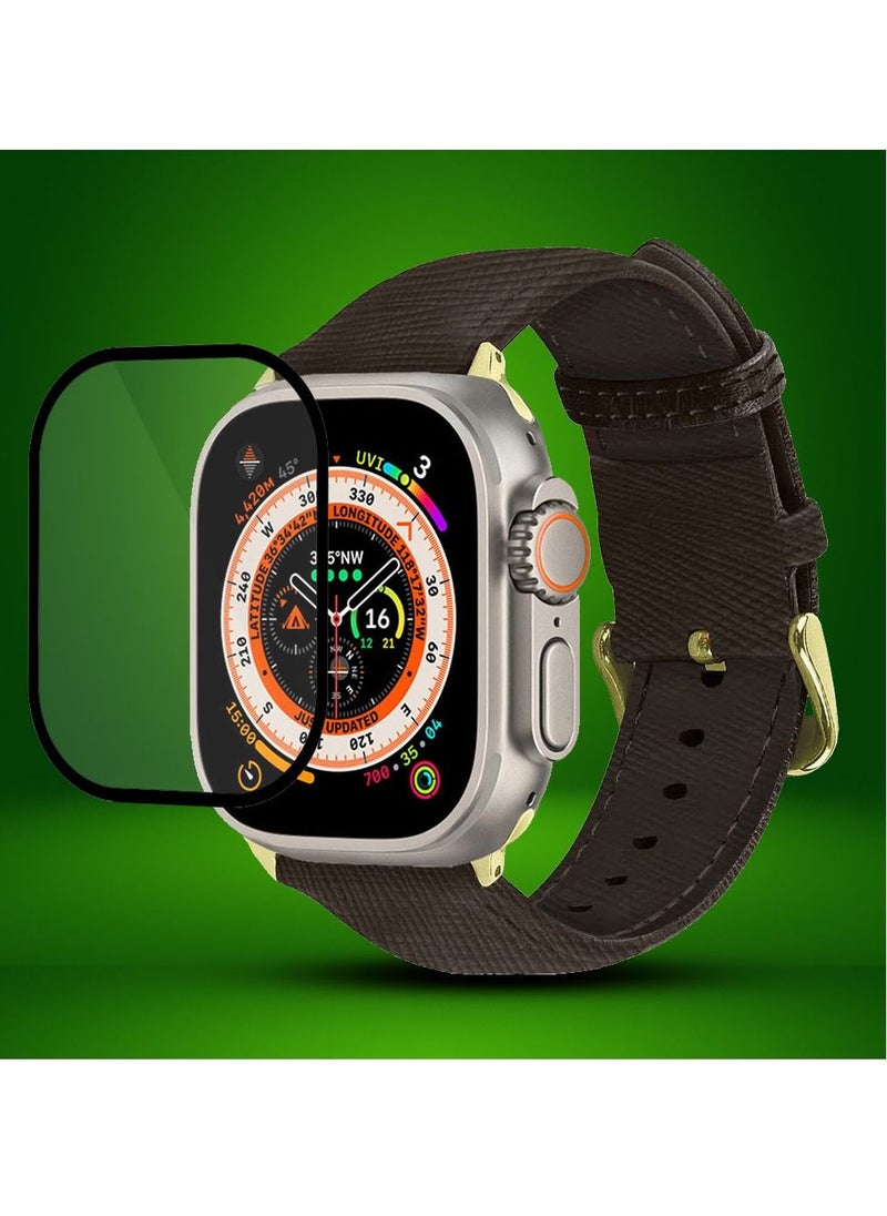 CATANES 2 Packs For Apple Watch Band 49mm Leather Band Buckle Strap Wristband and 3D Screen Protector Dim Grey  - Image 2