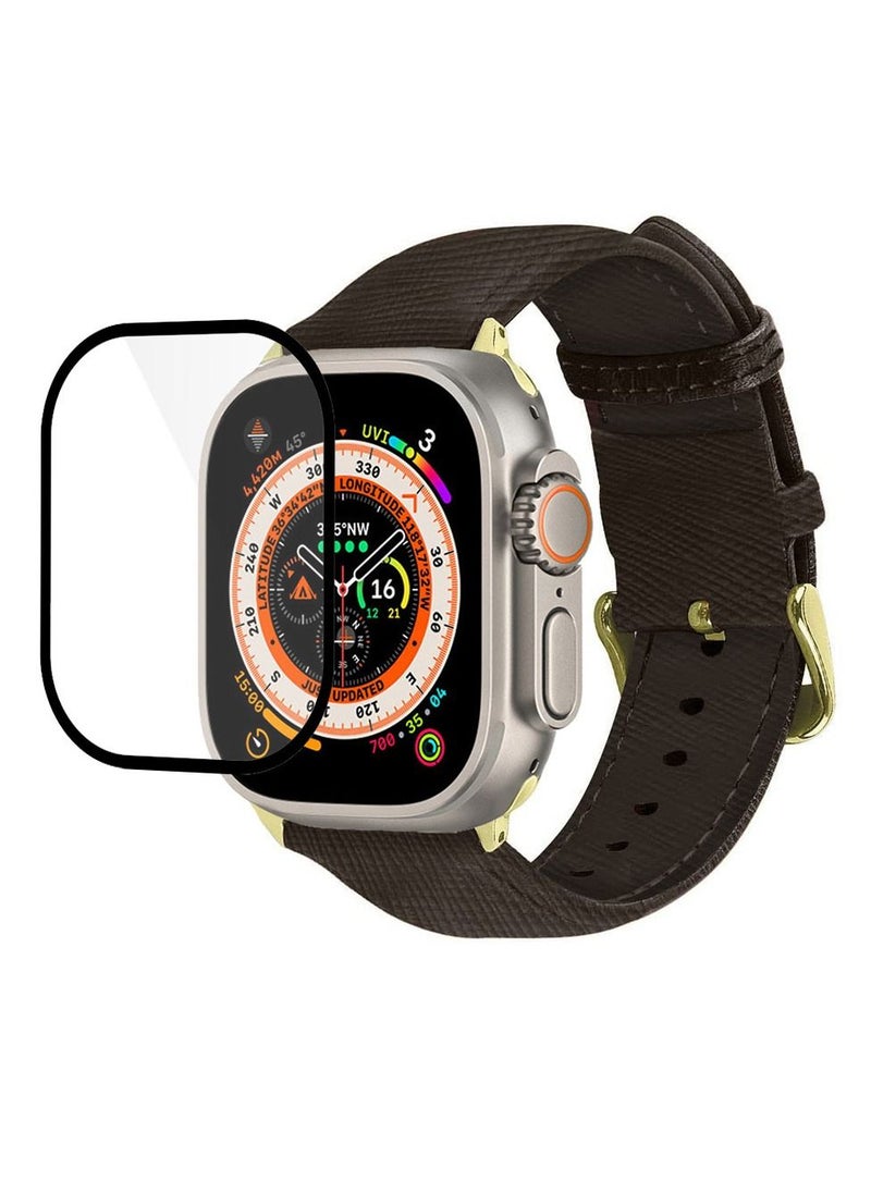 CATANES 2 Packs For Apple Watch Band 49mm Leather Band Buckle Strap Wristband and 3D Screen Protector Dim Grey  - Image 3