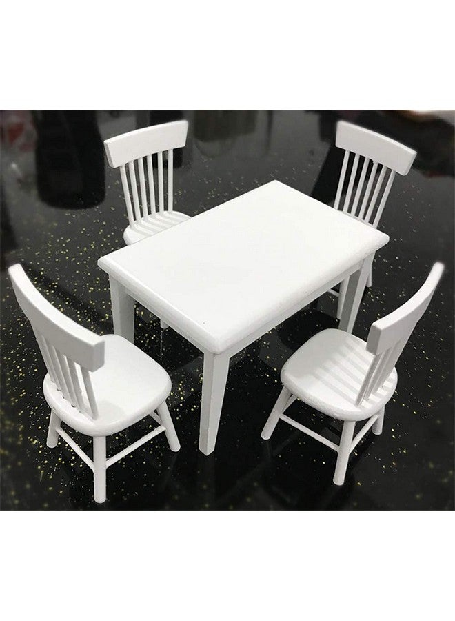 SXFSE Dollhouse Decoration Accessories, 1:12 Dollhouse Miniature Furniture Wooden White Dining Table Chair Model Set - Image 1