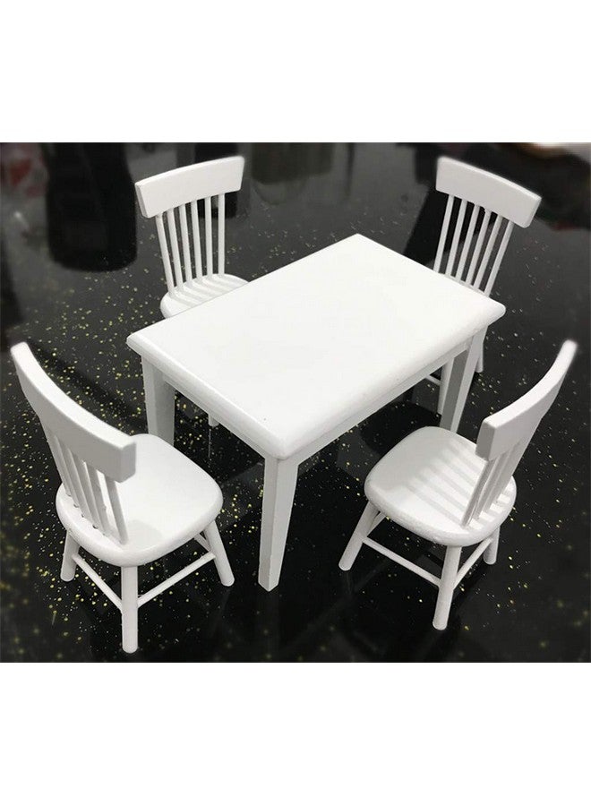 SXFSE Dollhouse Decoration Accessories, 1:12 Dollhouse Miniature Furniture Wooden White Dining Table Chair Model Set - Image 3