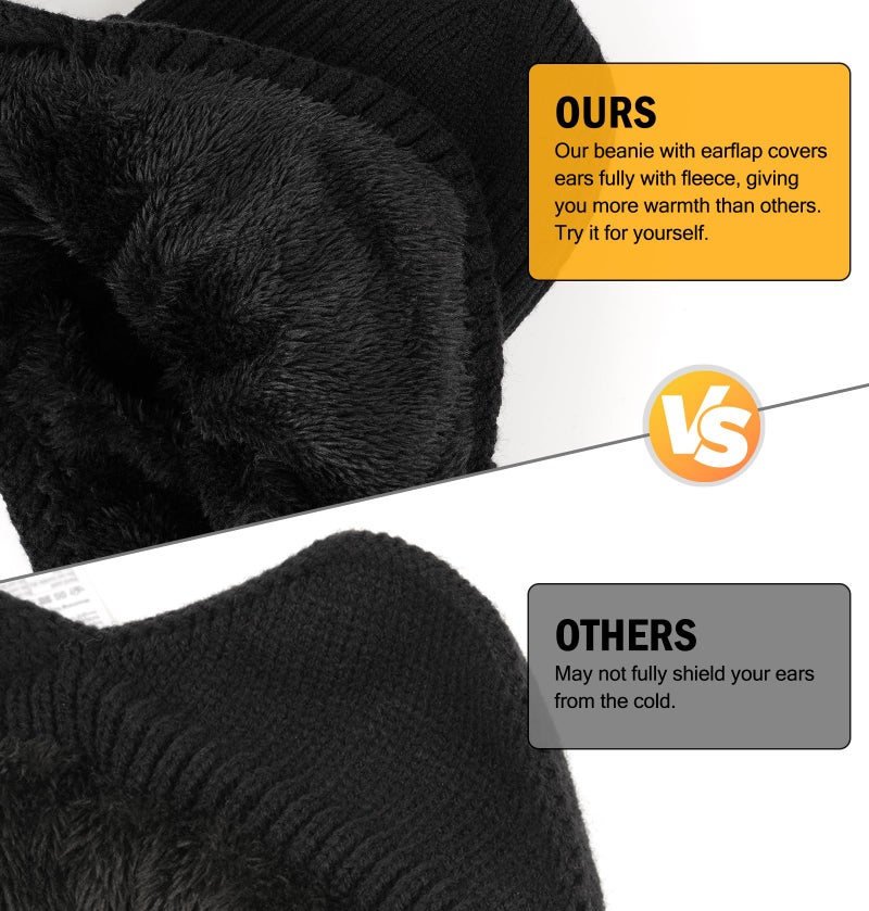 Wmcaps Winter Beanie with Brim and Ear Flaps, Outdoor Warm Fleece Lined Knit Hat Stocking Caps for Men Women Black - Image 2