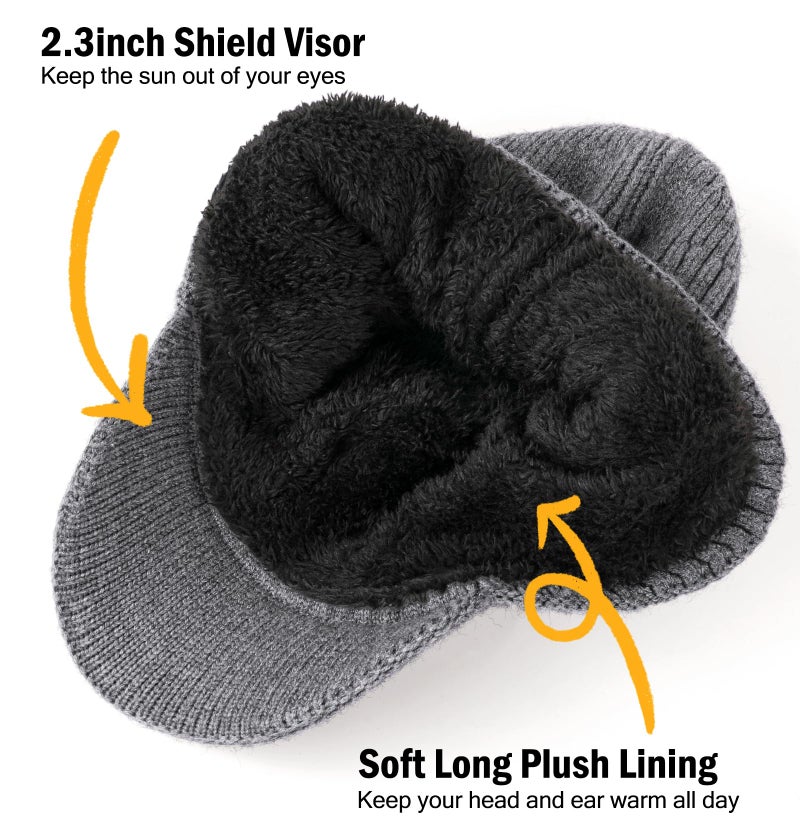 Wmcaps Winter Beanie with Brim and Ear Flaps, Outdoor Warm Fleece Lined Knit Hat Stocking Caps for Men Women Black - Image 3