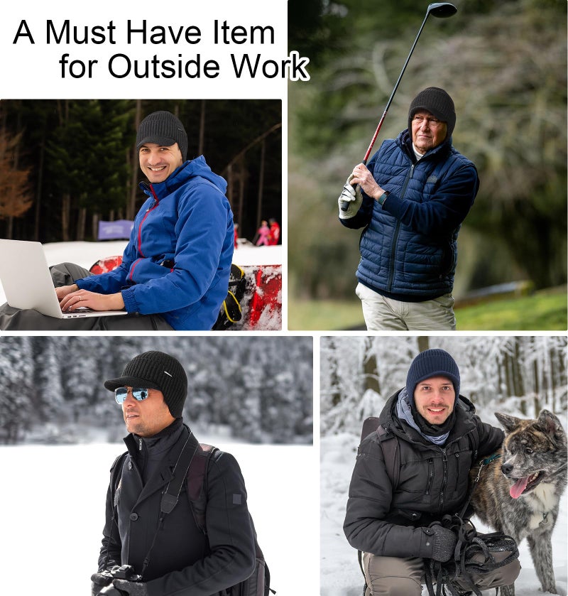 Wmcaps Winter Beanie with Brim and Ear Flaps, Outdoor Warm Fleece Lined Knit Hat Stocking Caps for Men Women Black - Image 5