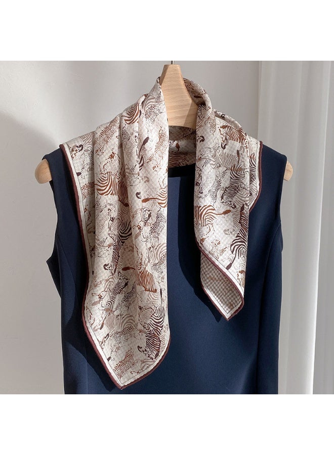 Handmade Silk & Wool Scarf, Brown Base Zebra Stripe Animal Print Pattern