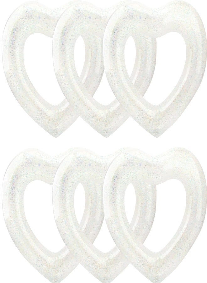Feradny 6 Pack Large Glitter Heart Pool Float 43 Inch Heart Shaped Pool Float Swimming Pool Floats Inflatable Swim Rings Inflatable Swimming Tube Ring for Adults Summer Beach Party - Image 1
