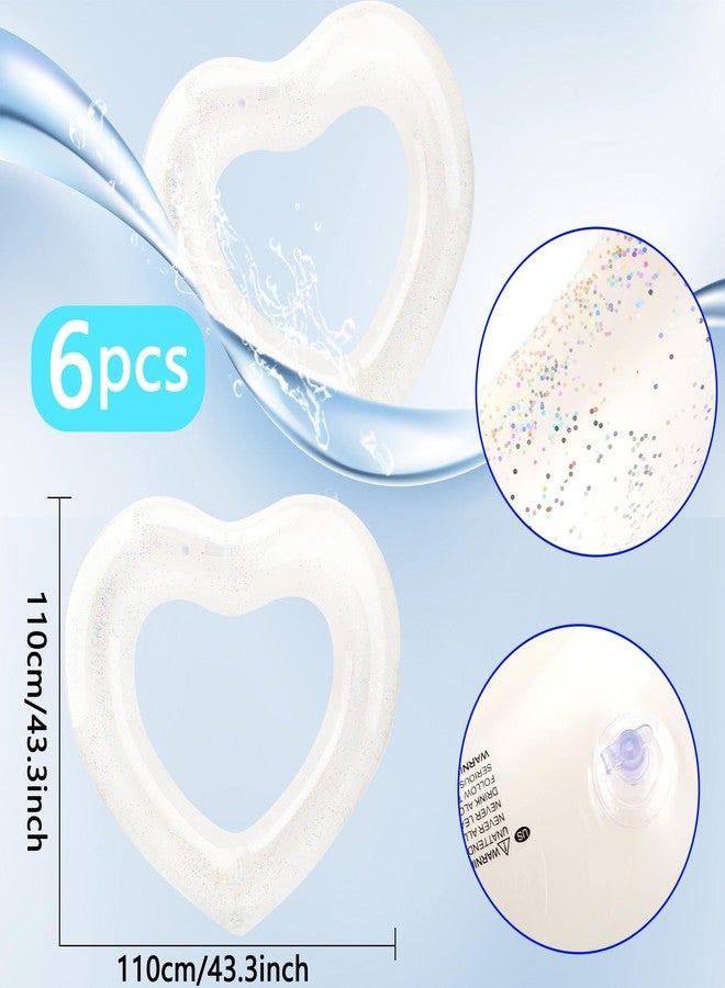 Feradny 6 Pack Large Glitter Heart Pool Float 43 Inch Heart Shaped Pool Float Swimming Pool Floats Inflatable Swim Rings Inflatable Swimming Tube Ring for Adults Summer Beach Party - Image 2