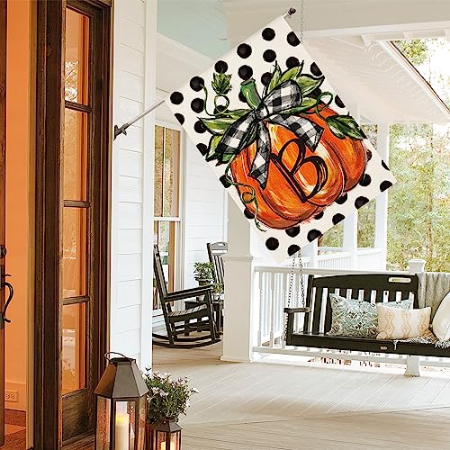 AVOIN colorlife Fall Monogram Letter B Garden Flag Polka Dot Pumpkin 12x18 Inch Double Sided Outside, Small Burlap Family Last Name Initial Yard Decoration - Image 5