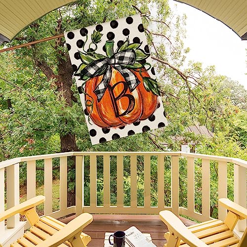 AVOIN colorlife Fall Monogram Letter B Garden Flag Polka Dot Pumpkin 12x18 Inch Double Sided Outside, Small Burlap Family Last Name Initial Yard Decoration - Image 4