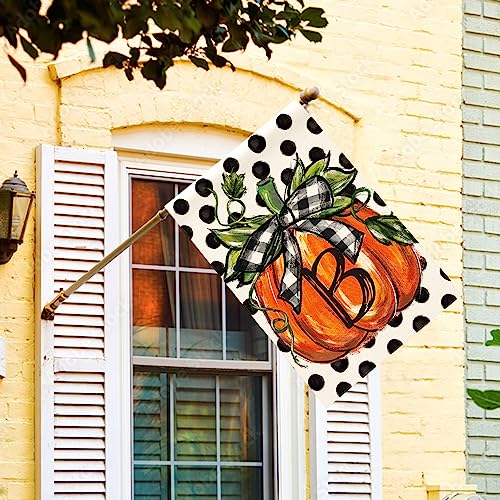 AVOIN colorlife Fall Monogram Letter B Garden Flag Polka Dot Pumpkin 12x18 Inch Double Sided Outside, Small Burlap Family Last Name Initial Yard Decoration - Image 2