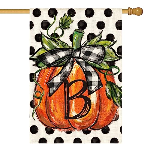AVOIN colorlife Fall Monogram Letter B Garden Flag Polka Dot Pumpkin 12x18 Inch Double Sided Outside, Small Burlap Family Last Name Initial Yard Decoration - Image 1