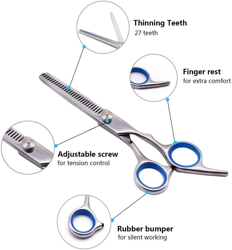 Maxshop Dog Grooming Scissors with Safety Round Tips, Heavy Duty Titanium Pet Grooming Trimmer Kit, Professional Thinning Shears, Curved Scissors with Comb for Dogs and Cats (Set of 3) - Image 5