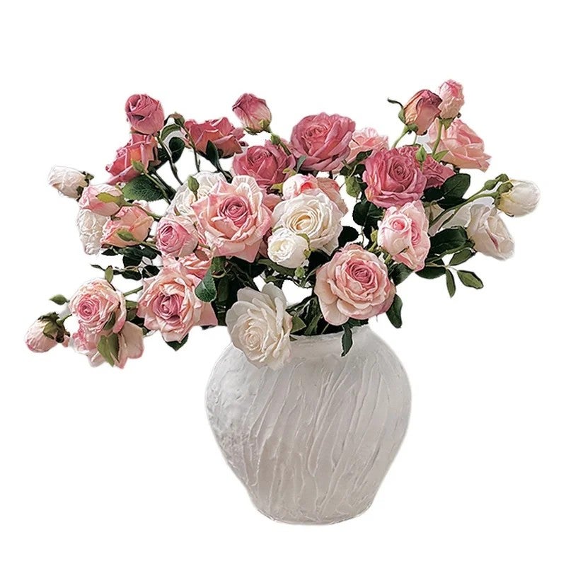 Bluejw Vintage 3-Headed Rose Oil Painting Style Artificial Dried Flowers Bouquet with Burnt Edges – Handheld Decorative Dried Plants for Photo Props & Home Decor - Image 2