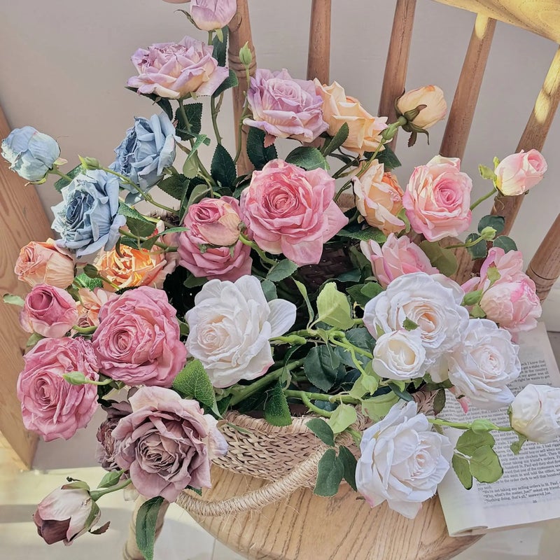 Bluejw Vintage 3-Headed Rose Oil Painting Style Artificial Dried Flowers Bouquet with Burnt Edges – Handheld Decorative Dried Plants for Photo Props & Home Decor - Image 4