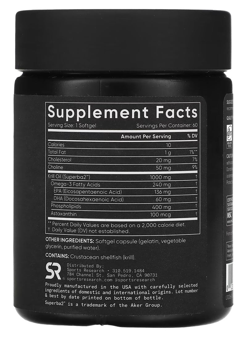 SPORTS RESEARCH Omega-3 Krill Oil, Double Strength, 1,000 mg, 60 Softgels  - Image 2