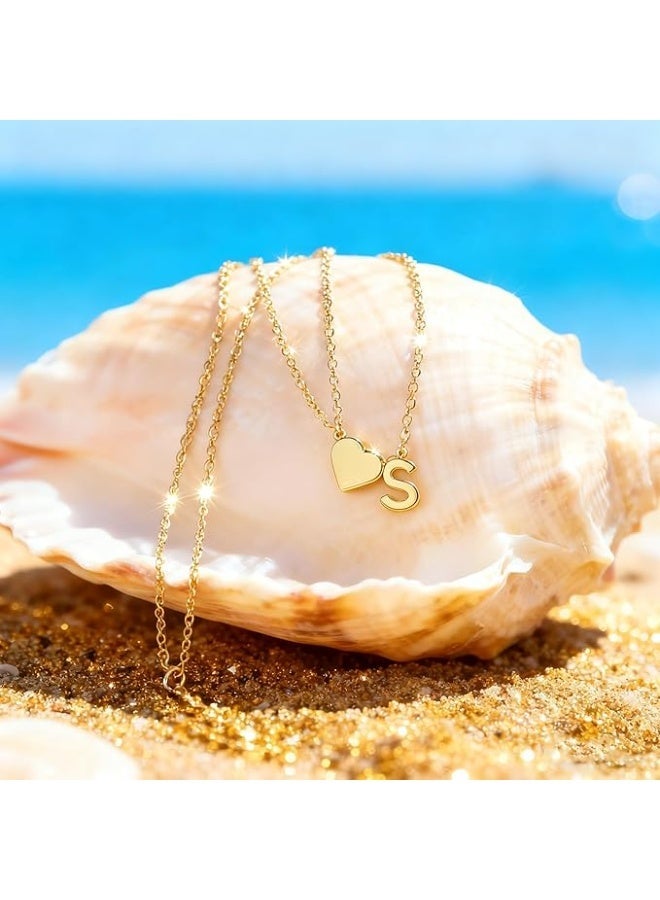 AQUILUX 4Avenue 18K Gold Plated Dainty Heart & Initial Letter "S" Necklace - Minimalist Personalized Jewelry for Women - Ideal Birthday & Anniversary Gift - Image 2