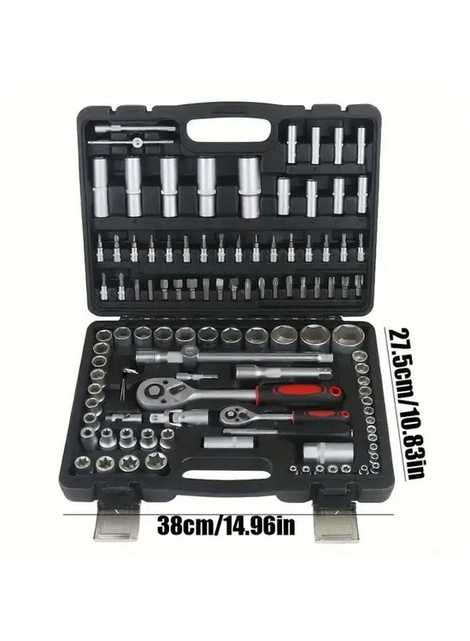 Black 94 Tool Set with Storage Box 1 2 1 4 3 8 SAE Metric Deep Wrenches Standard Socket Combo - Image 5
