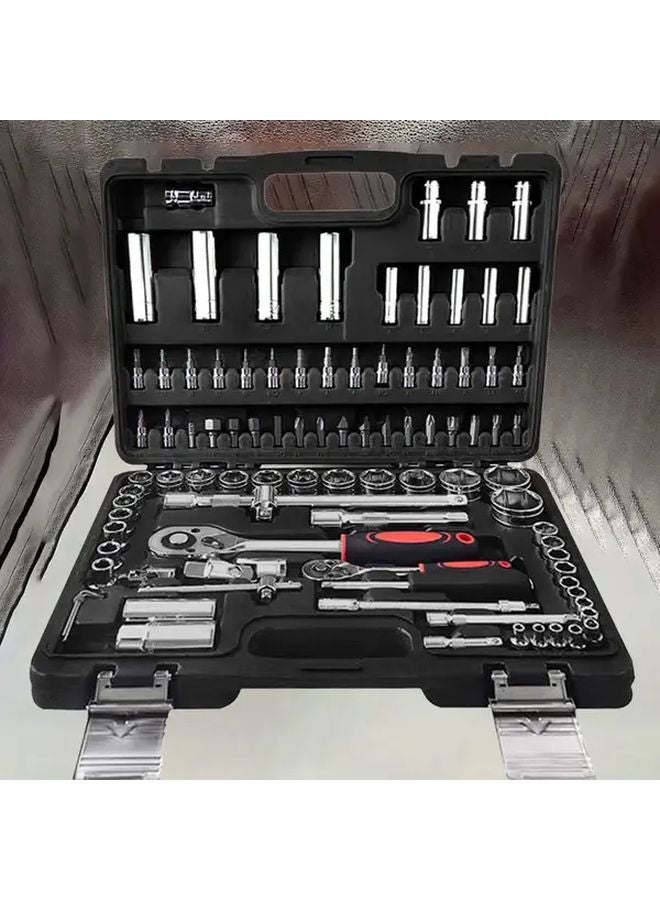 Black 94 Tool Set with Storage Box 1 2 1 4 3 8 SAE Metric Deep Wrenches Standard Socket Combo - Image 1