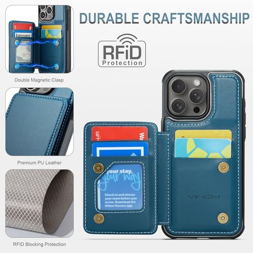 Vinich for iPhone 16 Pro Max Wallet Case with Card Holder, RFID Blocking Credit Slots Kickstand Shockproof Phone Cover Fit for iPhone 16 Pro Max 6.9" Blue - Image 5