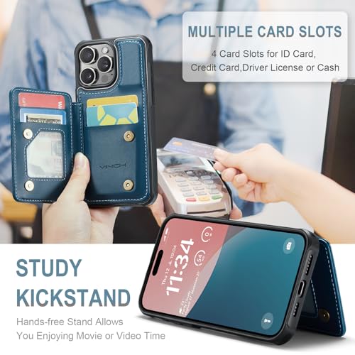 Vinich for iPhone 16 Pro Max Wallet Case with Card Holder, RFID Blocking Credit Slots Kickstand Shockproof Phone Cover Fit for iPhone 16 Pro Max 6.9" Blue - Image 4