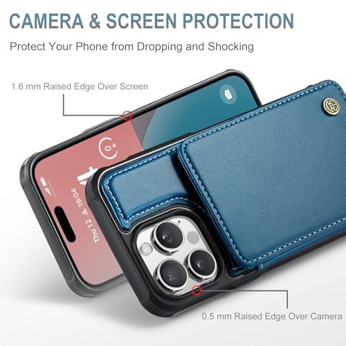 Vinich for iPhone 16 Pro Max Wallet Case with Card Holder, RFID Blocking Credit Slots Kickstand Shockproof Phone Cover Fit for iPhone 16 Pro Max 6.9" Blue - Image 3