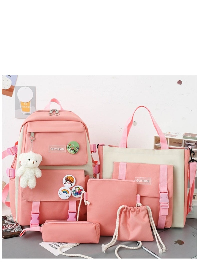 GUIYUBAG 5-Piece Schoolbag Set Pink  - Image 1
