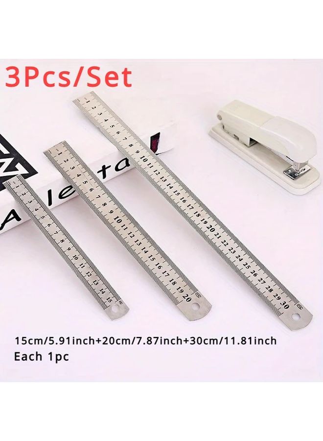 3Pcs Set Stainless Steel Metal Ruler 5 91 7 87 11 81 Inch Precision Double Sided Measuring Tool - Image 1