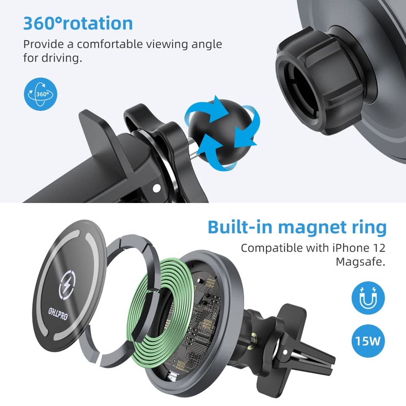 OHLPRO for MagSafe Car Mount Charger iPhone Wireless Car Charger, Stick on Dashboard Magnetic Phone Holder Mount for iPhone 17 Pro Plus Max 16 15 14 13 12 Series, 15W Fast Charging, Aluminum Shell - Image 3