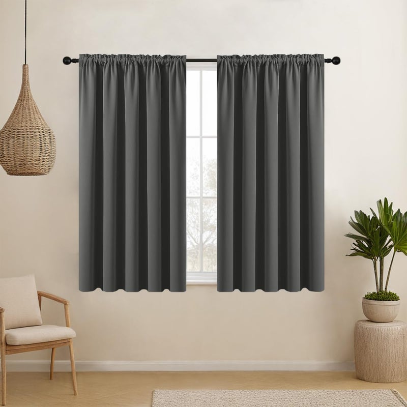 CUCRAF CUCRAF Blackout Curtains Short Small Room Darkening Window Curtain Panels Rod Pocket Thermal Insulated Solid Drapes for Bedroom Living Room 52x45 inch Dark Grey Set of 2 Panels