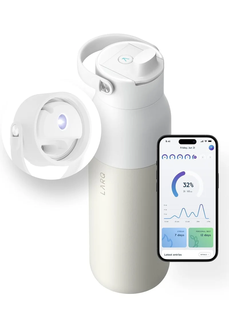 لارك قارورة LARQ PureVis 2 بسعة 34 أونصة - معقم مياه بالأشعة فوق البنفسجية مع تنظيف ذاتي + تتبع الترطيب بالتطبيق، قارورة مياه معزولة من الستانلس ستيل | قابلة لإعادة الاستخدام ومناسبة للسفر، ضمان سنة، لون أبيض جرانيت