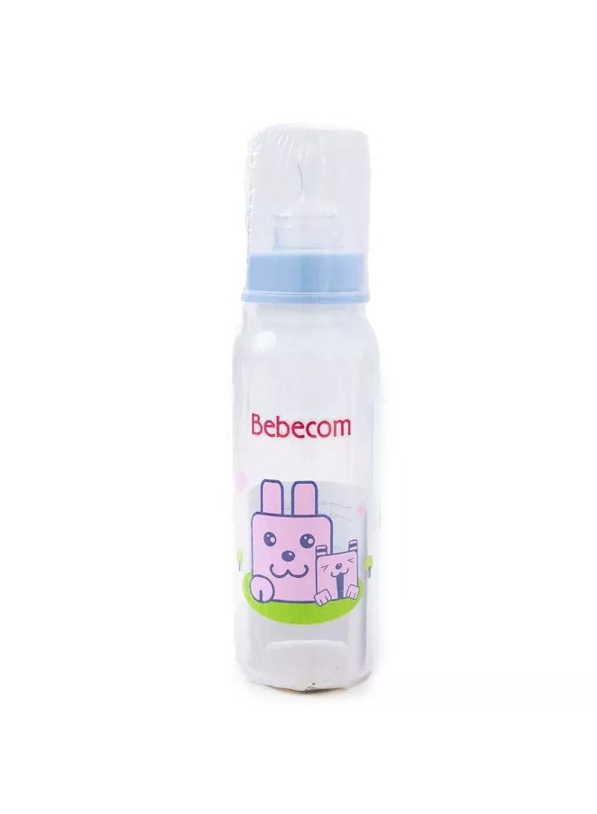 Bebecom Standard Feeding Bottle With Nipple And Blue Cover,Plastic Base Bottle 250ml - Image 2