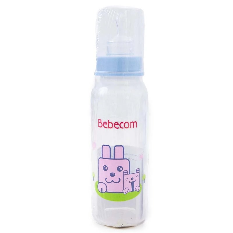 Bebecom Standard Feeding Bottle With Nipple And Blue Cover,Plastic Base Bottle 250ml - Image 1
