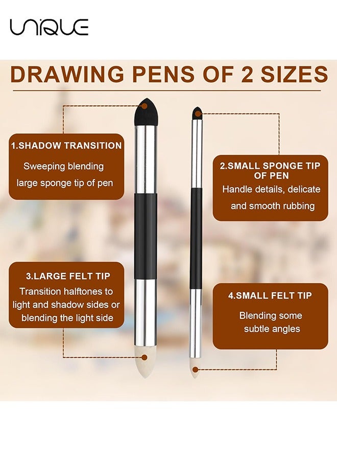 Unique 4Pcs Blending Sponge Pen, Double Headed Washable Rubbing Sponge Brush, 2 Sizes Blending Pen Sketch Pen Brush, Sponge Drawing Art Blender Drawing Blender for School Students Beginners Artists  - Image 3