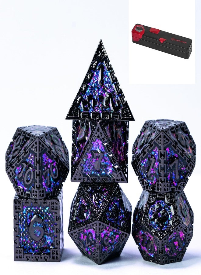 UDIXI Metal DND Dice Set, 7PCS Polyhedral Metal Dice Set D&D Dragon with Gift Box for Role Playing Games and Other Tabletop Game (Purple Sequins) - Image 1