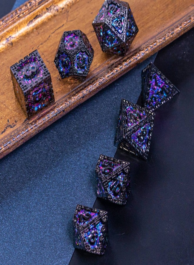 UDIXI Metal DND Dice Set, 7PCS Polyhedral Metal Dice Set D&D Dragon with Gift Box for Role Playing Games and Other Tabletop Game (Purple Sequins) - Image 4