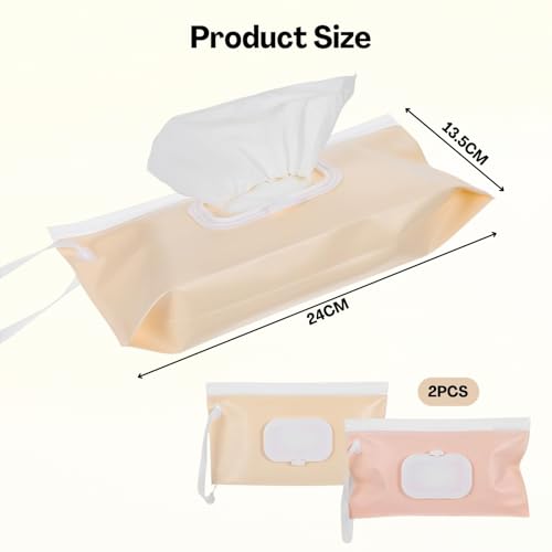 TecoKart® 2Pcs Wet Wipes Bags | Pink & Beige Refillable Wet Wipes Dispenser with Flip-up Zip-lock | Soft Wet Wipe Dispenser for Baby Care, Nursery & Travel - Image 2