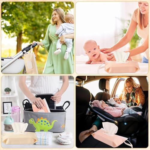 TecoKart® 2Pcs Wet Wipes Bags | Pink & Beige Refillable Wet Wipes Dispenser with Flip-up Zip-lock | Soft Wet Wipe Dispenser for Baby Care, Nursery & Travel - Image 5