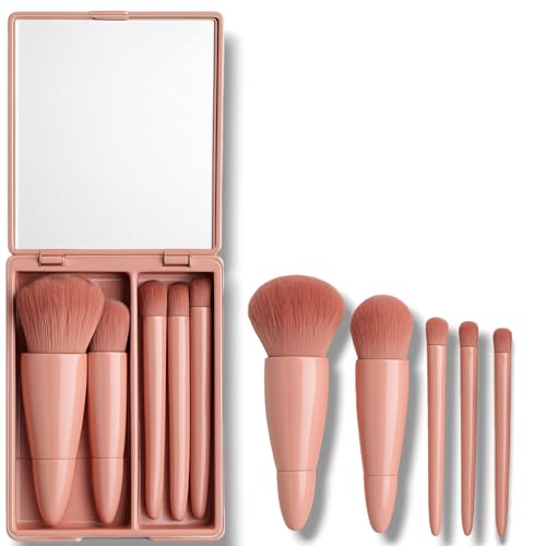 LA VENUST Travel Makeup Brush Set - Mini Portable Cosmetic Brushes Kit for Face Eye Foundation, For Eyeshadow And Easy Blending - Compact Beauty Tools (Brown, 5 Piece Set) - Image 1