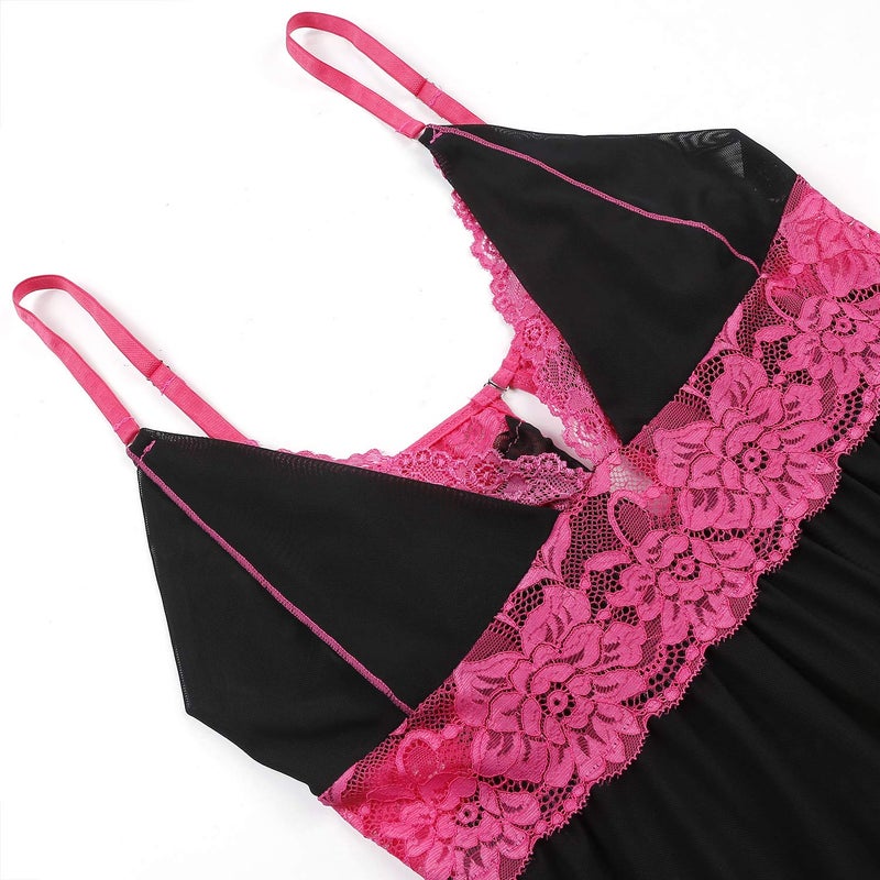 Donnalla Plus Size Babydoll Lingerie Set for Women Sexy Mesh Lace Nightwear Adjustable Straps V Neck Chemise with Panty - Image 4