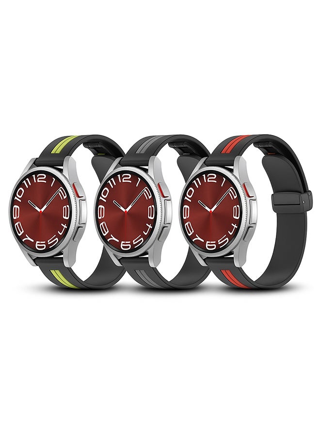 O Ozone (Pack of 3) Bands For Samsung Galaxy Watch 7 6 5 4 FE 40mm 44mm 45mm/Galaxy Watch 6 4 Classic 43mm 47mm 42mm 46mm, 20mm Two-tone Soft Silicone Wristband with Magnetic Buckle for Women Men - Multicolor - Image 1