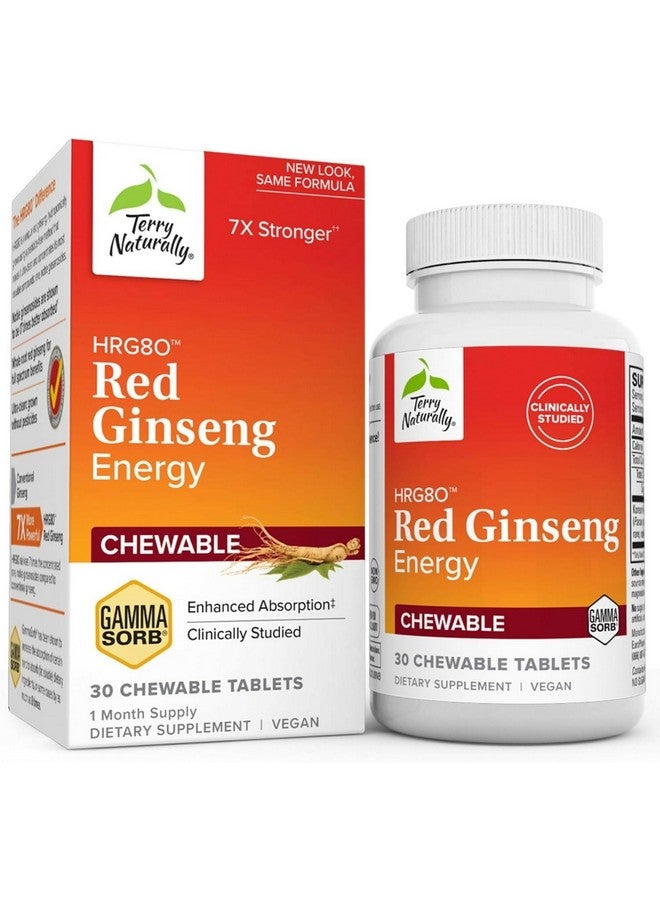 Terry Naturally HRG80 Red Ginseng Energy - Support Healthy Energy & Focus - Herbal Supplement with Korean Red Ginseng Root Powder - Vegan Tablets to Aid Healthy Endurance - 30 Chewable Tablets - Image 1