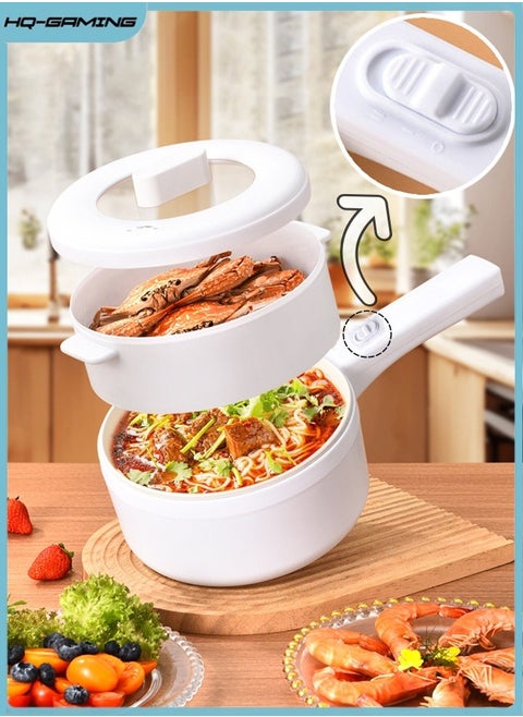 Electric Hot Pot 2.0L Electric Cooker Non-Stick Mini Hot Pot Shabu Shabu Rapid Noodles Cooker Electric Skillet Frying Pan for Noodles Egg Steak Oatmeal and Soup