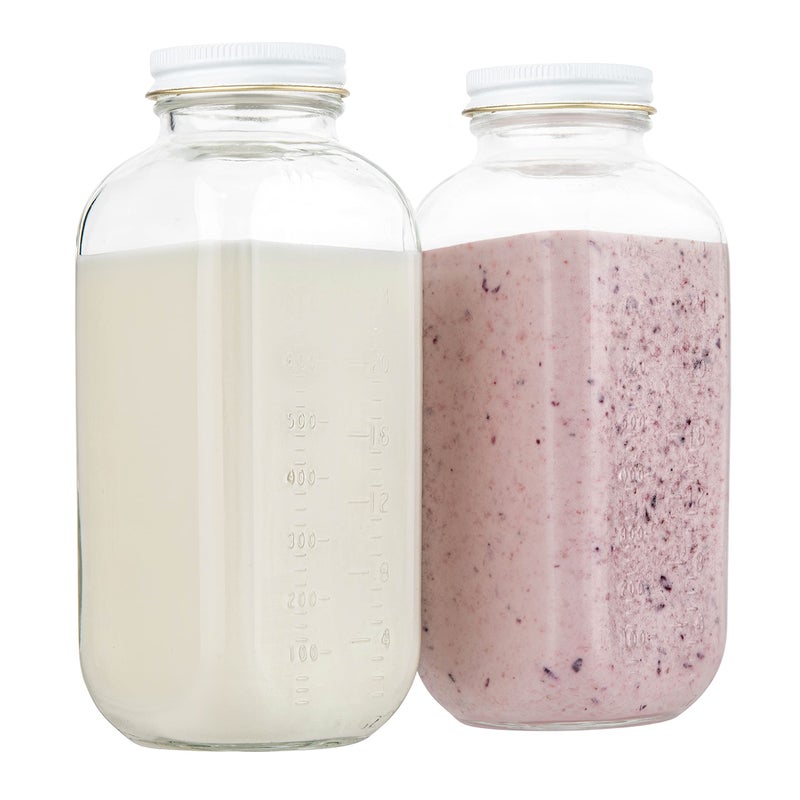 kitchentoolz 32oz Square Glass Milk Bottle with White Metal Airtight Lids - Vintage Reusable Milk Jugs - Dairy Drinking Containers for Milk  Yogurt  Smoothies  Kefir  Kombucha  and Water- by kitchentoolz - Image 1