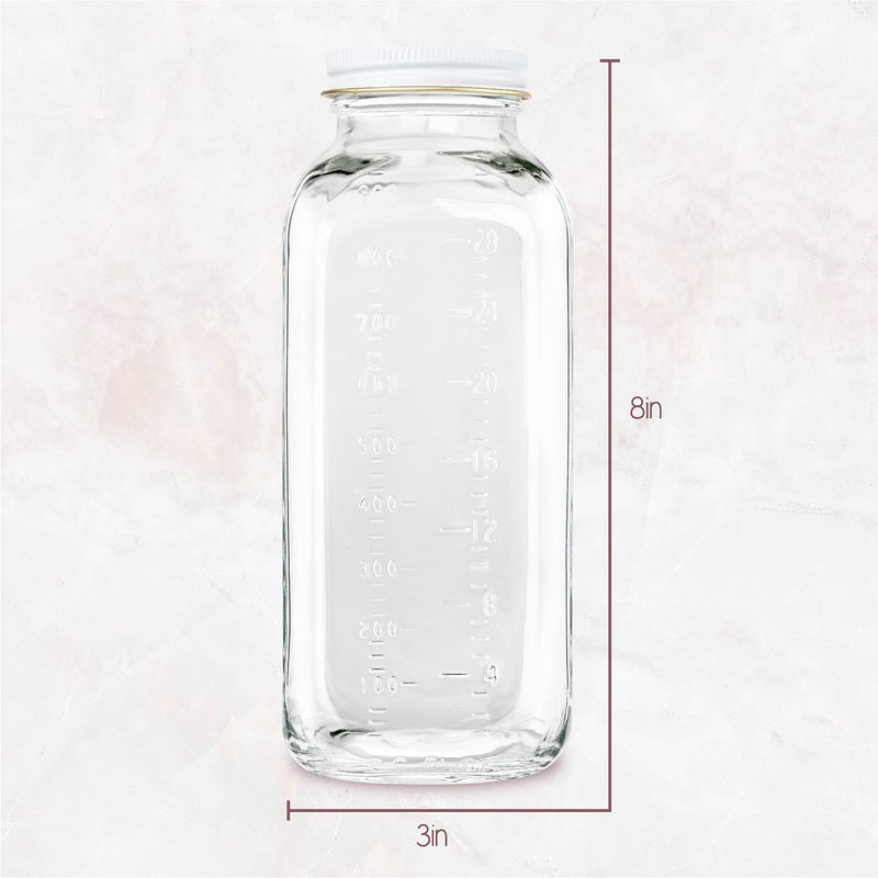 kitchentoolz 32oz Square Glass Milk Bottle with White Metal Airtight Lids - Vintage Reusable Milk Jugs - Dairy Drinking Containers for Milk  Yogurt  Smoothies  Kefir  Kombucha  and Water- by kitchentoolz - Image 4