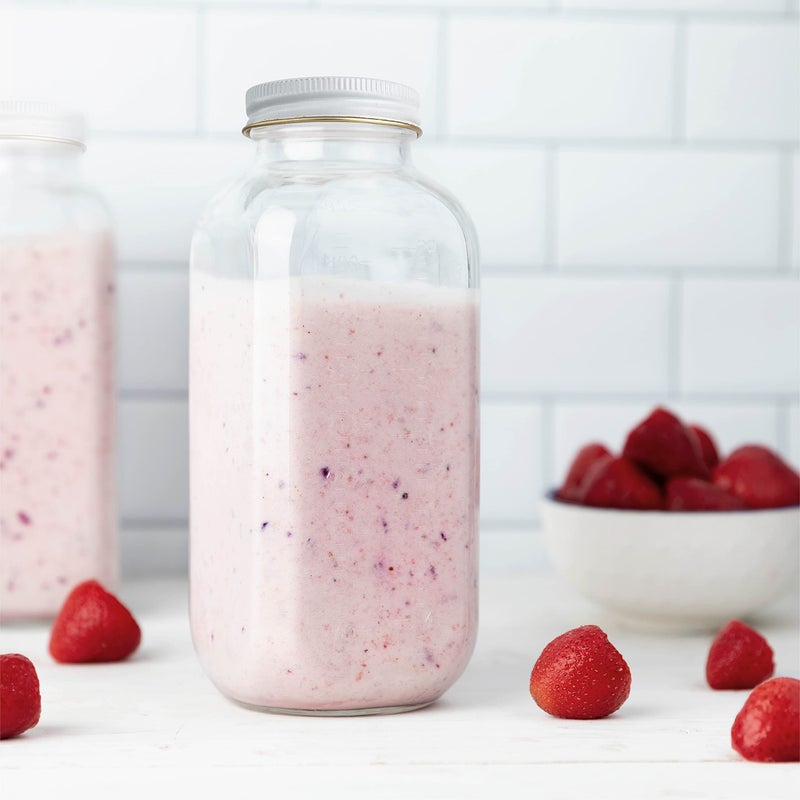 kitchentoolz 32oz Square Glass Milk Bottle with White Metal Airtight Lids - Vintage Reusable Milk Jugs - Dairy Drinking Containers for Milk  Yogurt  Smoothies  Kefir  Kombucha  and Water- by kitchentoolz - Image 3