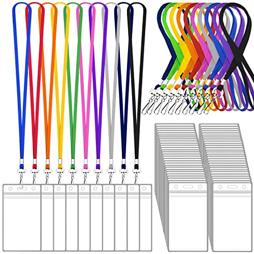 Maileto 50 Pack Lanyard with ID Badge Holder Colorful Lanyards with Waterproof ID Card Holders for Kids, Women, Men (Assorted 10 Colors) - Image 1